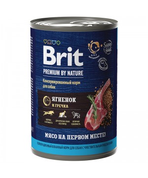 Brit (Брит) Premium by Nature консервы с ягненком и гречкой для взрослых собак всех пород с чувствительным пищеварением 410 гр.