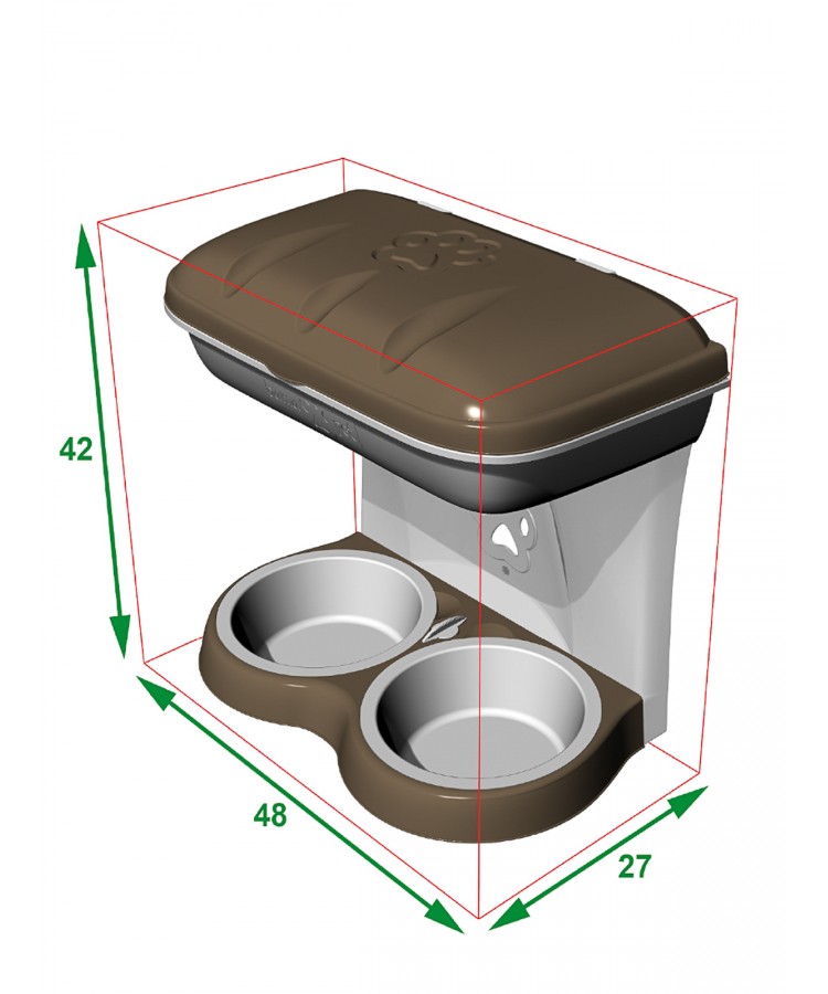 BAMA PET миска для собак настенная двойная 1600 мл 48х27х42h см, бежевая