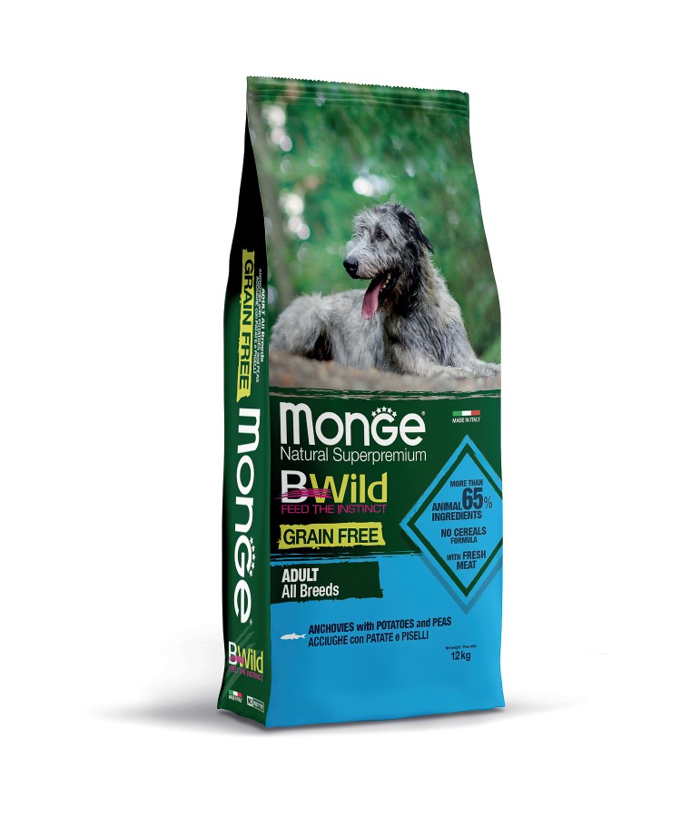 Monge Dog BWild GRAIN FREE беззерновой корм из анчоуса с картофелем для собак всех пород 12 кг