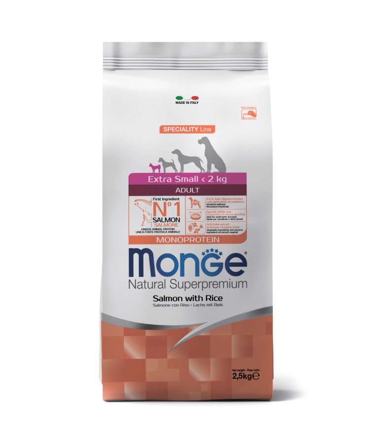 Сухой корм Monge Dog Speciality Line Monoprotein Extra Small для взрослых собак миниатюрных пород, с лососем с рисом 2,5 кг