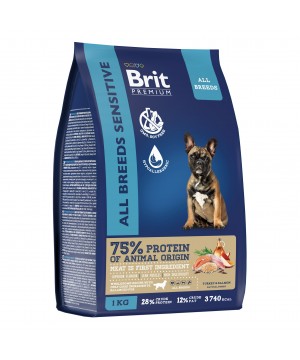 Brit (Брит) Premium Dog Sensitive с лососем и индейкой для взрослых собак всех пород с чувствительным пищеварением 1 кг