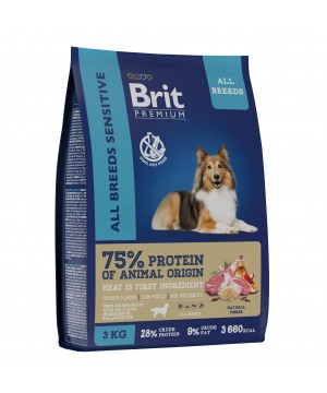 Brit (Брит) Premium Dog Sensitive с ягненком и индейкой для взрослых собак всех пород с чувствительным пищеварением 3 кг