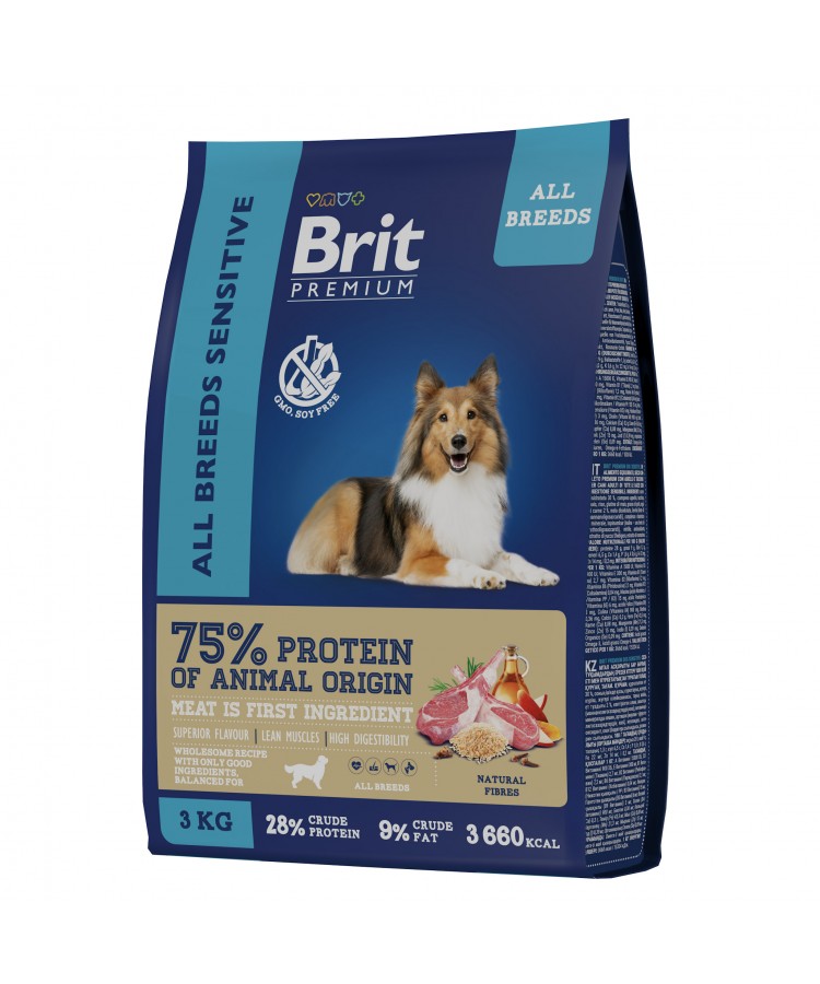 Brit Premium Dog Sensitive с ягненком и индейкой для взрослых собак всех пород с чувствительным пищеварением 3 кг