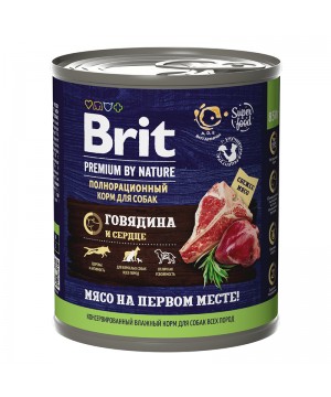 Brit (Брит) Premium By Nature консервы с говядиной и сердцем для взрослых собак всех пород, 850 гр