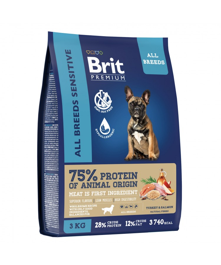 Brit Premium Dog Sensitive с лососем и индейкой для взрослых собак всех пород с чувствительным пищеварением 3 кг