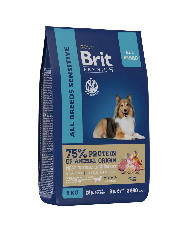 Brit Premium Dog Sensitive с ягненком и индейкой для взрослых собак всех пород с чувствительным пищеварением 8 кг