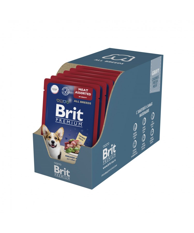 Brit Premium Пауч мясное ассорти в соусе для взрослых собак всех пород 85 гр.