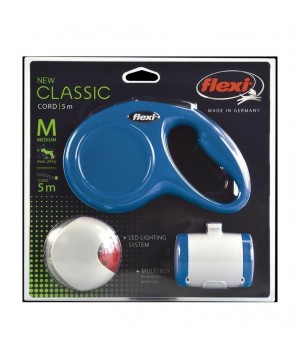 Набор Flexi NEW Classic Basic M 5 м/до 20 кг трос + LED фонарик + Multi-box синий