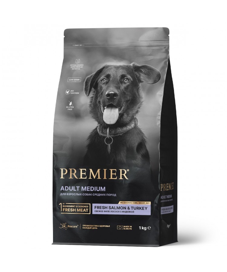 Premier Dog Salmon&Turkey ADULT Medium (Свежее филе лосося с индейкой для собак средних пород) 1 кг