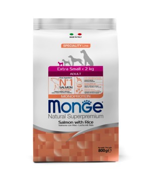 Сухой корм Monge Dog Speciality Line Monoprotein Extra Small для взрослых собак миниатюрных пород, с лососем с рисом 800 г