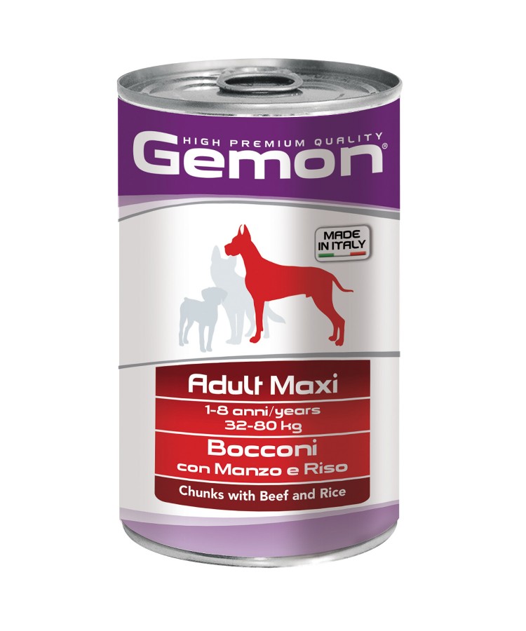 Gemon Dog Maxi консервы для собак крупных пород кусочки говядины с рисом 1250г