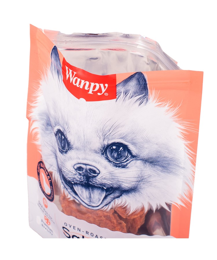 Wanpy Dog лакомые кусочки из нежного лосося в форме рыбок 100 г