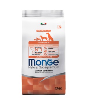 Сухой корм Monge Dog Speciality Line Monoprotein Puppy&Junior корм для щенков всех пород, из лосося с рисом 2,5 кг