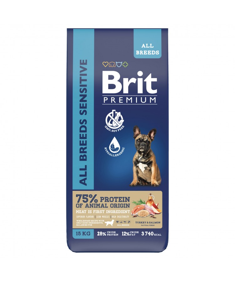 Brit Premium Dog Sensitive с лососем и индейкой для взрослых собак всех пород с чувствительным пищеварением 8 кг