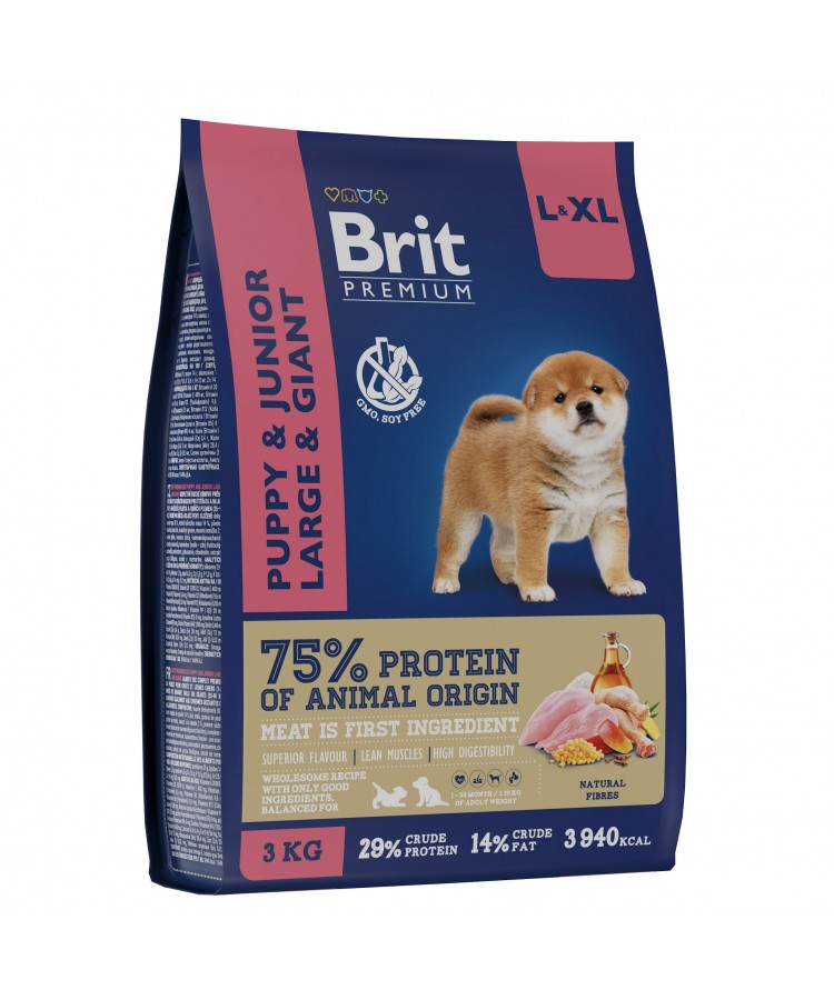 Brit Premium Dog Puppy and Junior Large and Giant курицей для щенков крупных и гигантских пород 3 кг