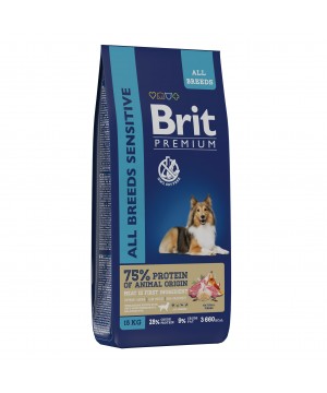 Brit (Брит) Premium Dog Sensitive с ягненком и индейкой для взрослых собак всех пород с чувствительным пищеварением 15 кг