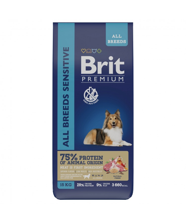 Brit Premium Dog Sensitive с ягненком и индейкой для взрослых собак всех пород с чувствительным пищеварением 15 кг