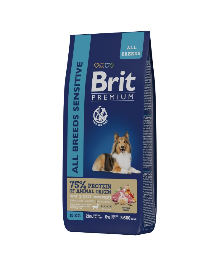 Brit Premium Dog Sensitive с ягненком и индейкой для взрослых собак всех пород с чувствительным пищеварением 15 кг