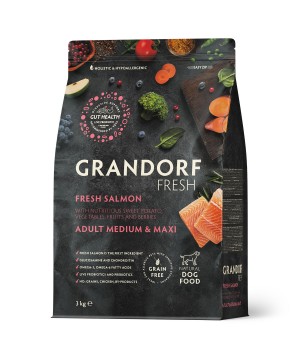 Беззерновой корм GRANDORF Fresh Adult MEDIUM & MAXI Salmon & Sweet Potato (Свежее филе лосося с бататом для собак средних и крупных пород) 3 кг