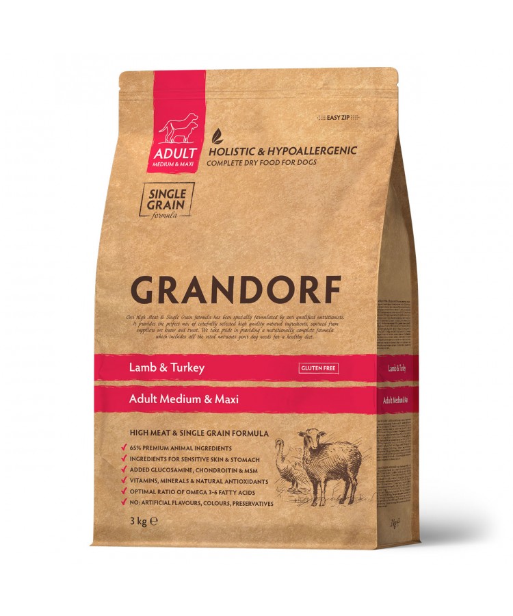 GRANDORF DOG Lamb&Turkey MED&MAXI (ягнёнок с индейкой для собак средних и крупных пород) 3 кг.