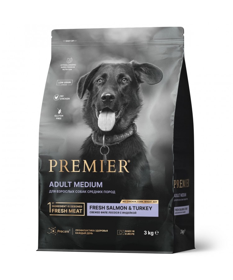 Premier Dog Salmon&Turkey ADULT Medium (Свежее филе лосося с индейкой для собак средних пород) 3 кг