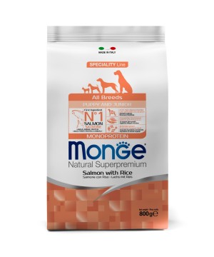 Сухой корм Monge Dog Speciality Line Puppy&Junior корм для щенков всех пород, из лосося с рисом 800 г