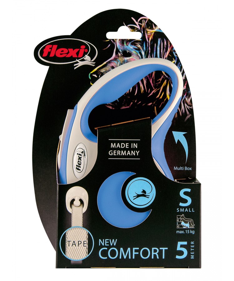 flexi рулетка NEW LINE Comfort S (до 15 кг) лента 5 м серый/синий