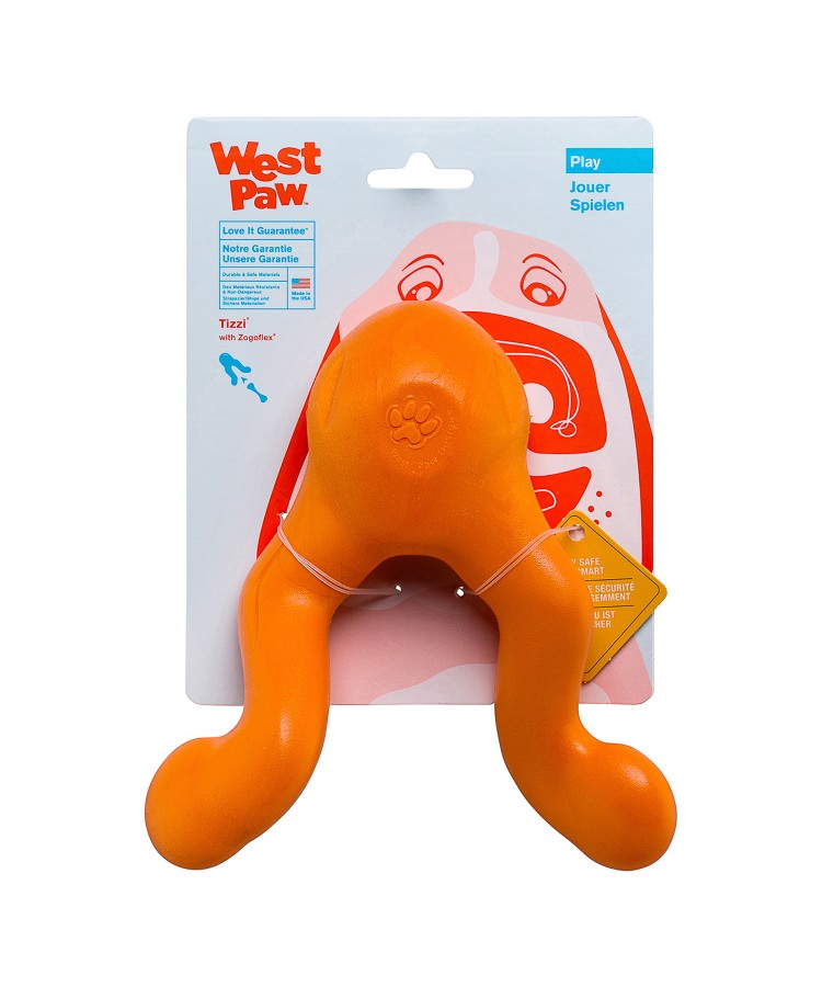 Игрушка West Paw Zogoflex Tizzi L для лакомств, для собак средних пород, оранжевая 16,5 см