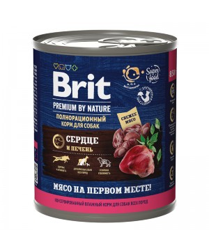 Brit (Брит) Premium By Nature консервы с сердцем и печенью для взрослых собак всех пород, 850 гр