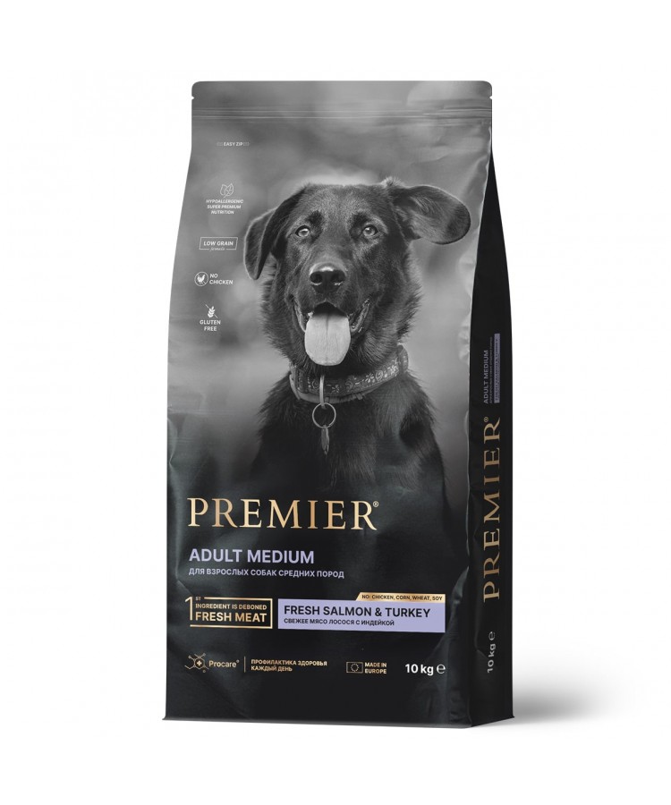 Premier Dog Salmon&Turkey ADULT Medium (Свежее филе лосося с индейкой для собак средних пород) 10 кг