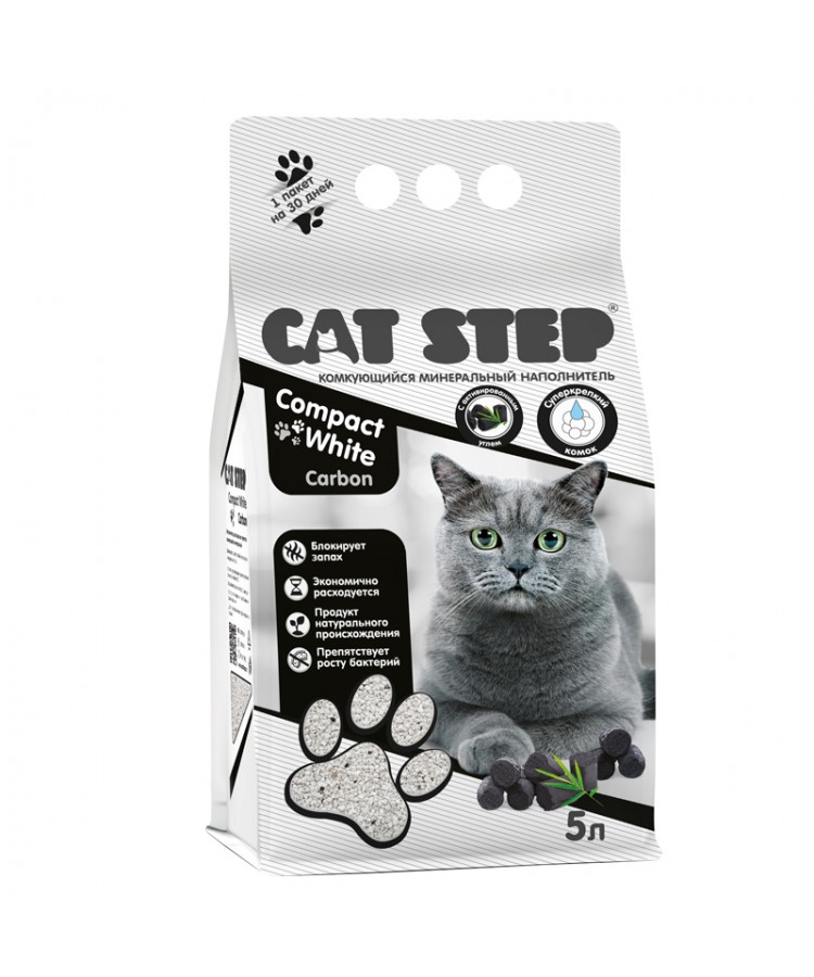 Наполнитель для кошачьих туалетов минеральный наполнитель CAT STEP Compact White Carbon, 5 л