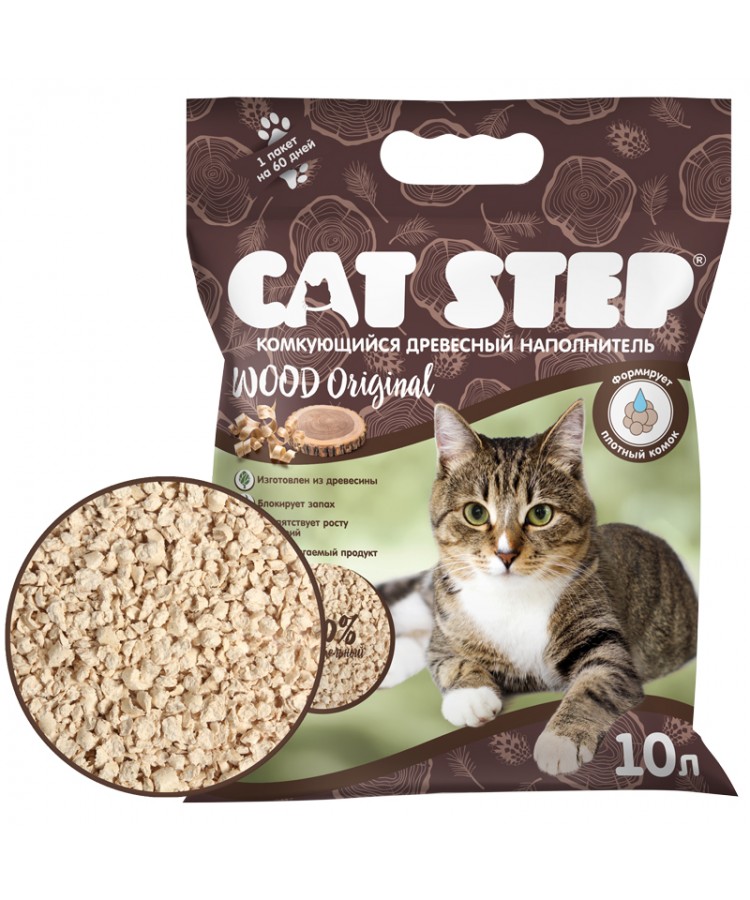 Наполнитель комкующийся растительный CAT STEP Wood Original, 10 л