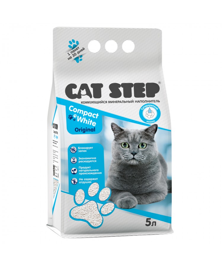 Наполнитель для кошачьих туалетов минеральный наполнитель CAT STEP Compact White Original, 5 л