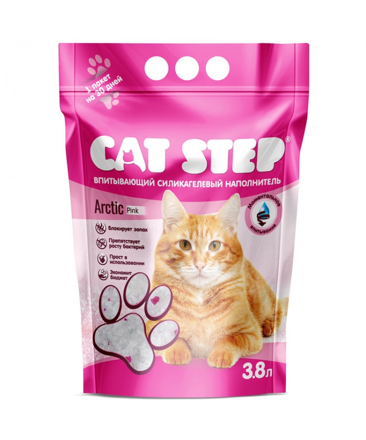 Наполнитель впитывающий силикагелевый CAT STEP Crystal Pink, 3,8 л